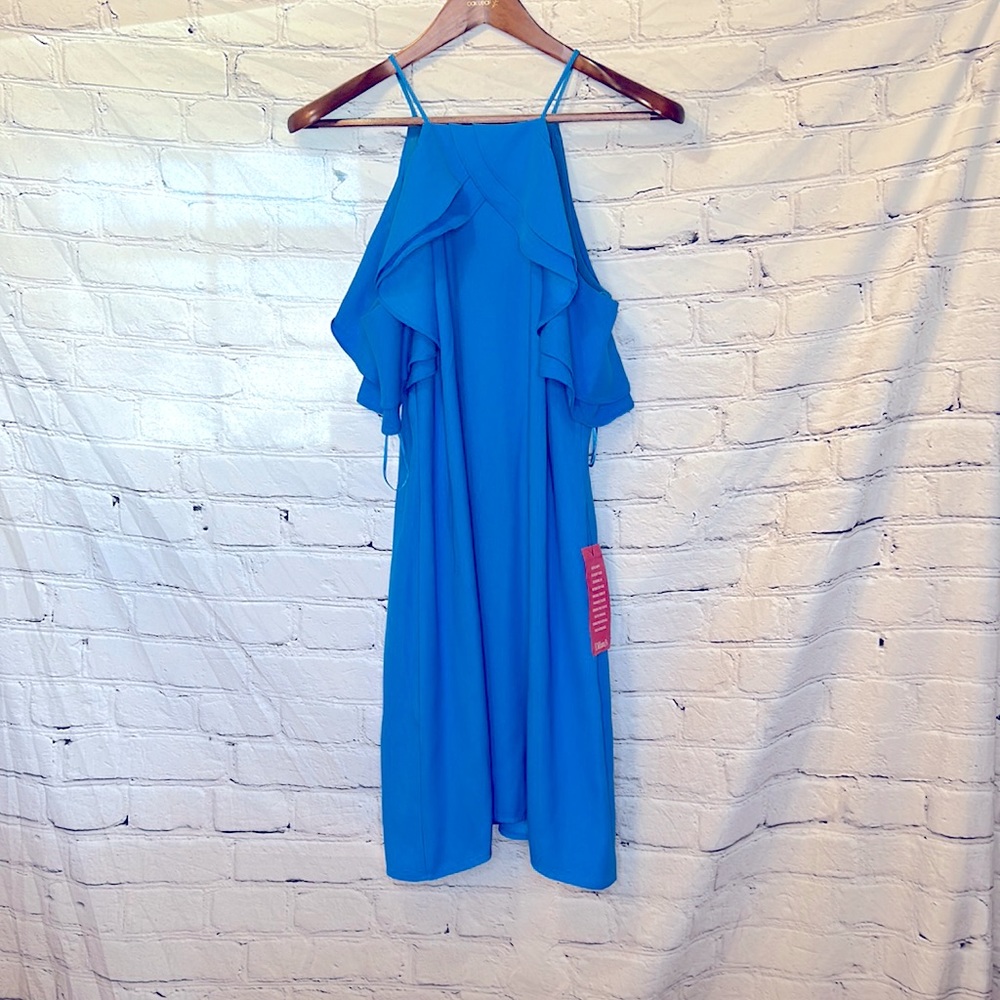 Nicole Miller New York Blue Cold Shoulder Ruffle Sleeve Dress Size 6